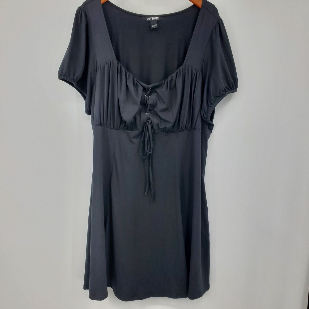 Hot Topic Black Lace Up Babydoll Puff Sleeve Fit & Flare Mini Dress Plus 4X Goth